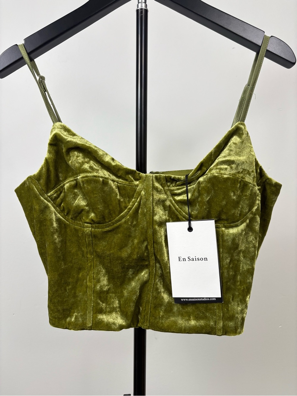 En Saison Olive Crushed Velvet Bustier Crop Cami Women’s Medium